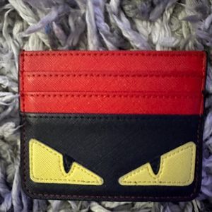 Monster Eyes Leather Credit Card Wallet Card Holder Red/Black 4”x 3.5”